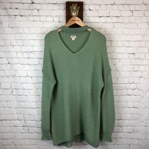 Mint Green Over Sized Cut Out Knit Sweater